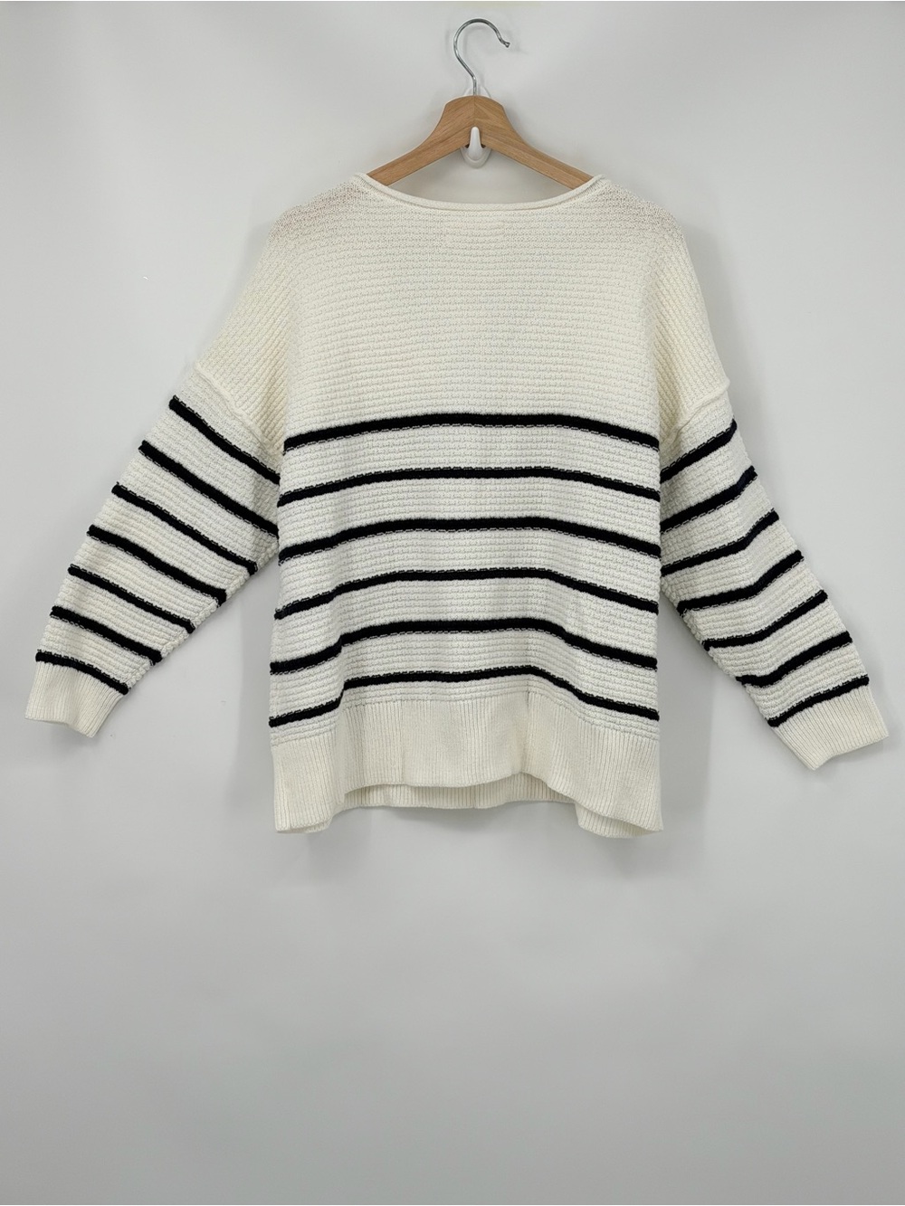 NWT Lucky Brand striped coastal boxy cotton blend v neck sweater size 1X ribbed - Picture 2 of 9